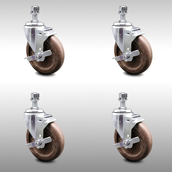 Service Caster 5 Inch SS High Temp Glass Filled Nylon 12mm Threaded Stem Caster Set Brake SCC-SSTS20S514-GFNSHT-TLB-M1215-4 - main